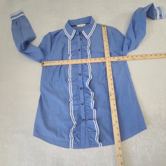 Boden Chambray Ruffled long sleeve blouse blue Sz 6 Preppy Cottagecore Coquette - Picture 5 of 10